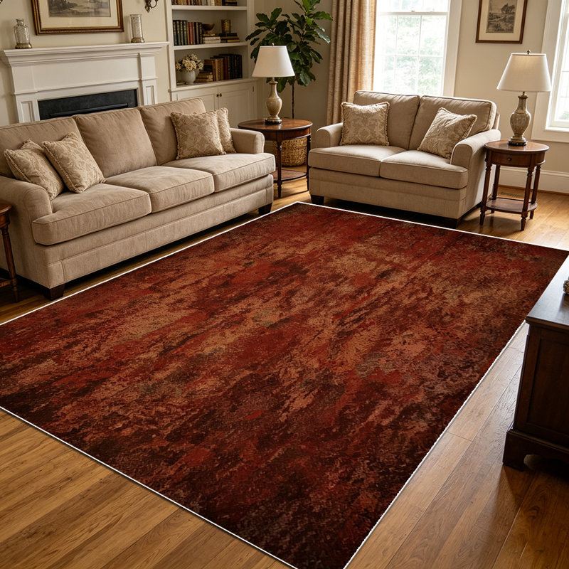 1PC distressed terracotta abstract textured vintage area rugs for Living Room, Soft and Comfortable, Suitable for all seasons, easy-to-maintain, machine washable Indoor floor mat, Under Table Farmhouse suitable for dining room, bedroom, kitchen