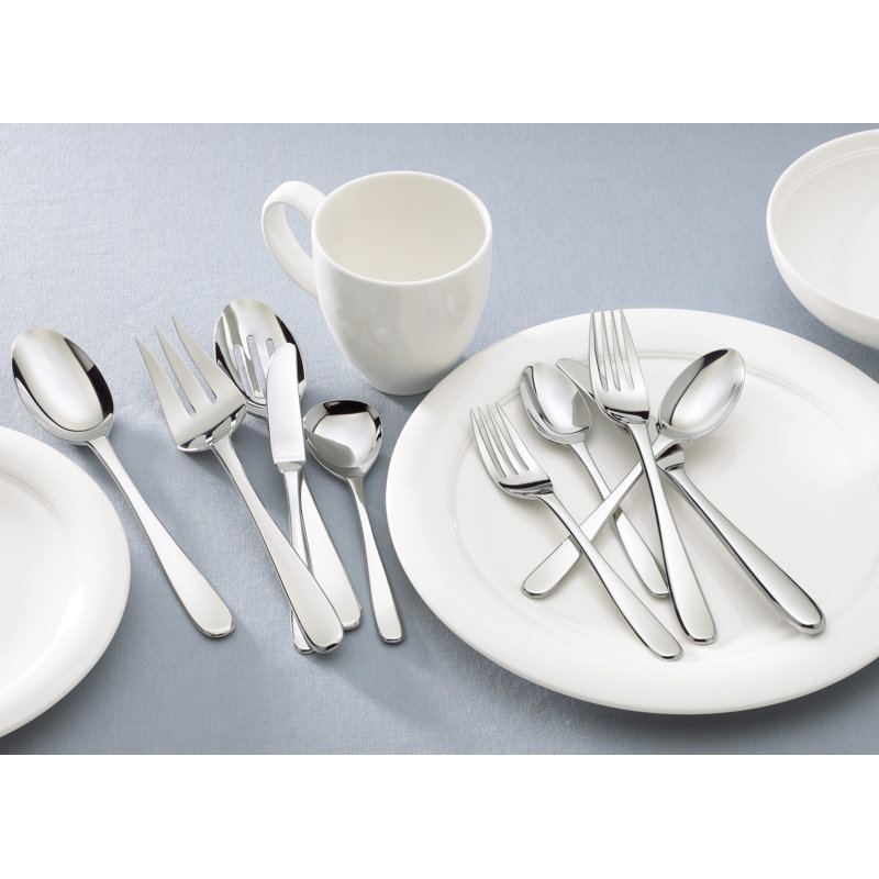 Lenox Stratton Dishwasher Safe Flatware Set, Stainless Steel, Silver, 65 Pieces