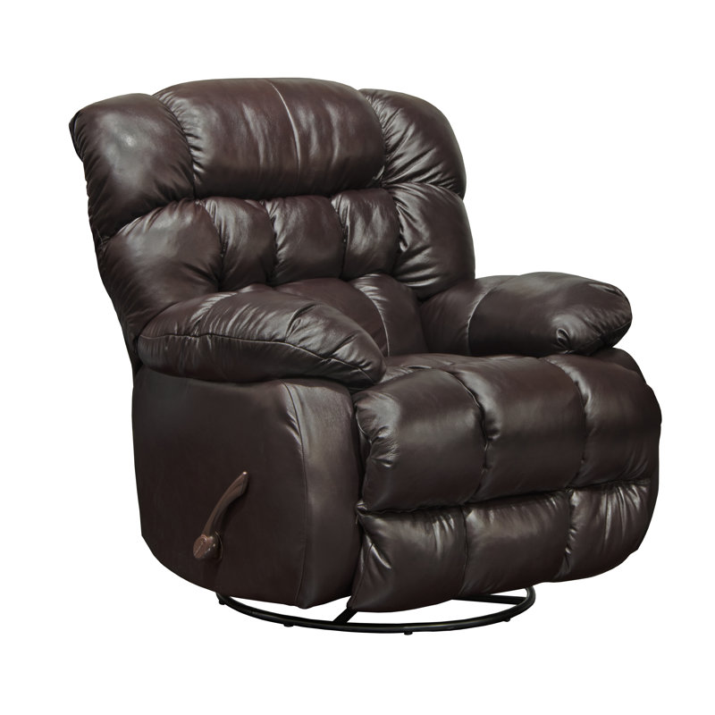 Union City 40" Wide Genuine Leather Manual Swivel Recliner, Brown Genuine Leather