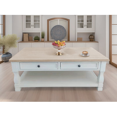Light Brown MDF Top And White Oak Drawer Living Room Coffee Table