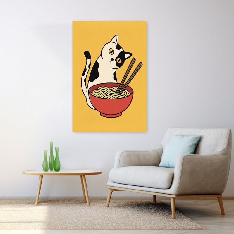 «Curious Cat Ramen», art mural contemporain, H 48 po x l 32 po