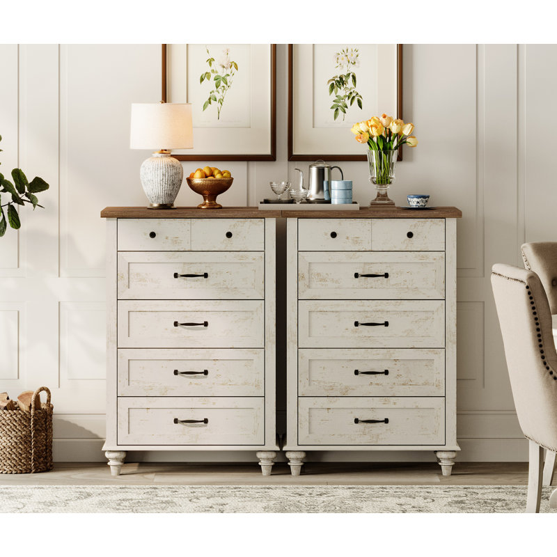 Commode 10 tiroirs Cameryn Kids, Blanc antique