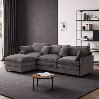 Veloria 105" Modular L-Shape Sectional Sofa with Ottoman | Chenille Upholstered 3-Seater Couch with Pocket Spring Support | Modular Sectional for Living Room, Apartment, or Lounge