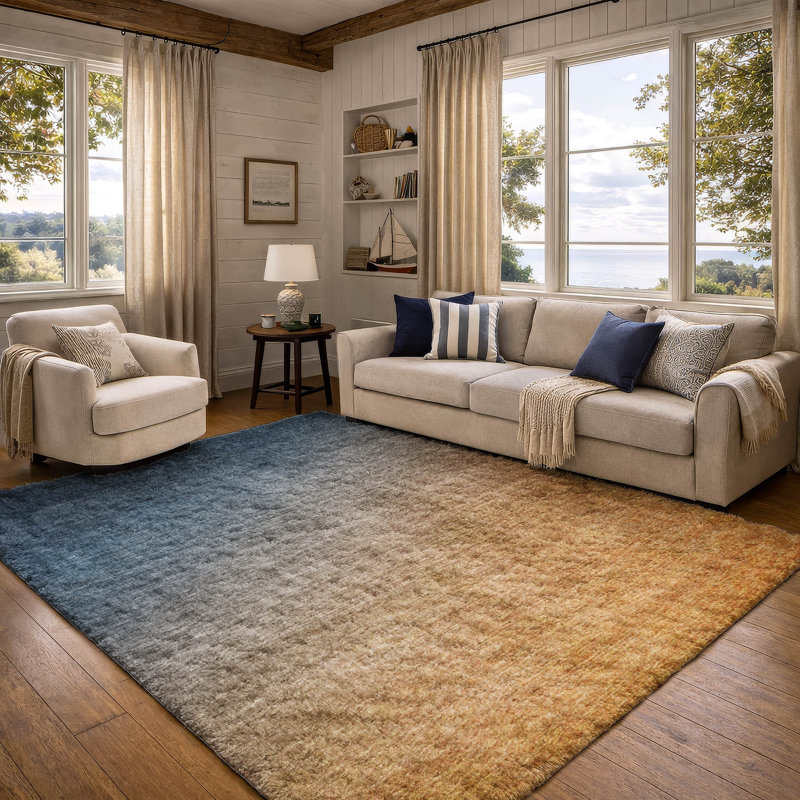 Premium Machine Washable Dream Shag ADS569 Ombre Rug, Navy, 9' x 12'