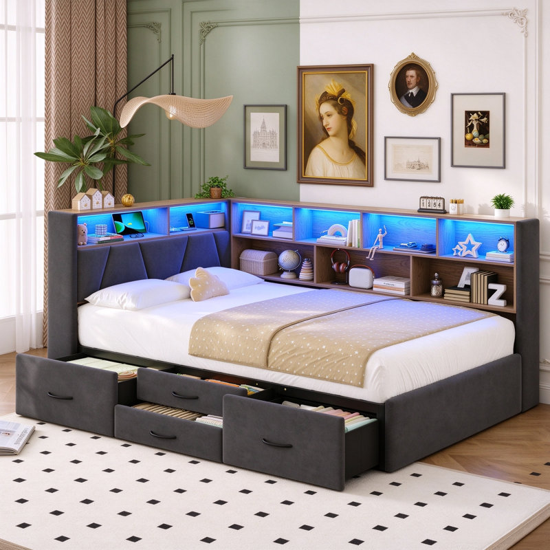 Upholstered Daybed with Storage, Gray
