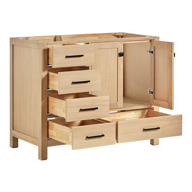 Cambridge 42'' W Single Bathroom Vanity Base, Matte Black, Oak 