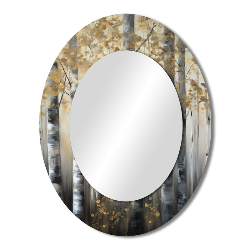 Birch Tree Forest Wonderland V - Gray Oval Wall Mirror Decor, 43" x 33"