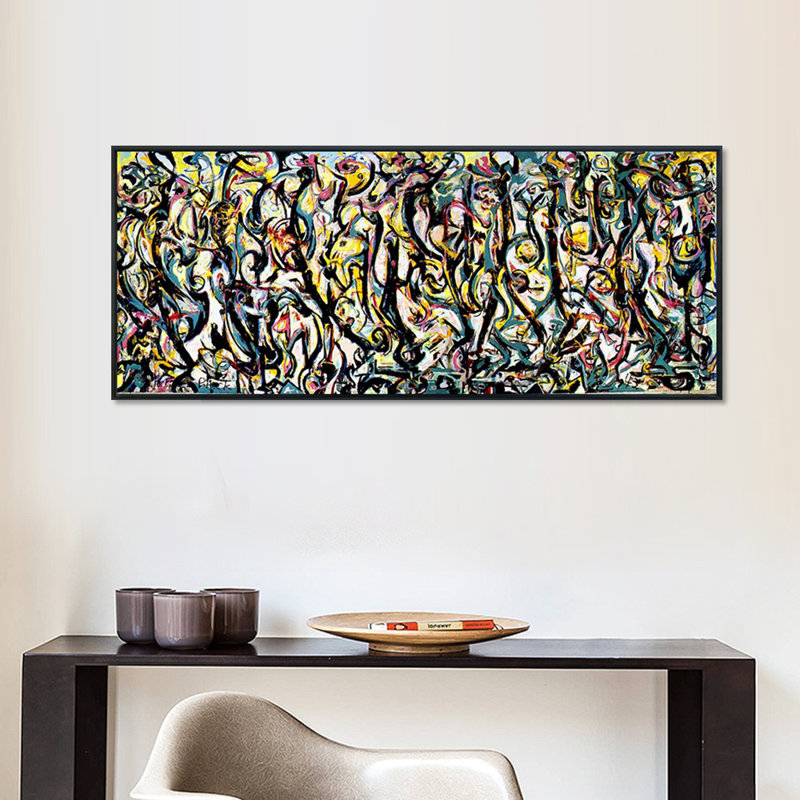 Murale abstraite sur toile giclée par Jackson-Pollock Home Decor (cadre mince noir, 20 po x 48 po)