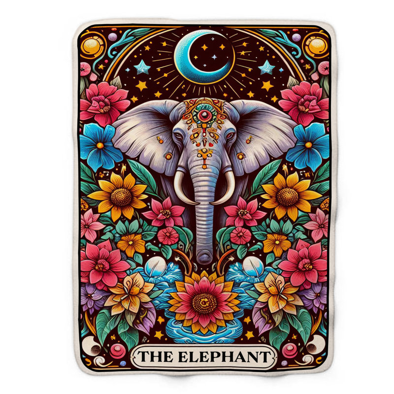 The Elephant Tarot Card - Jeté de qualité supérieure en Sherpa B 1 pièce, L 60 po x L 80 po