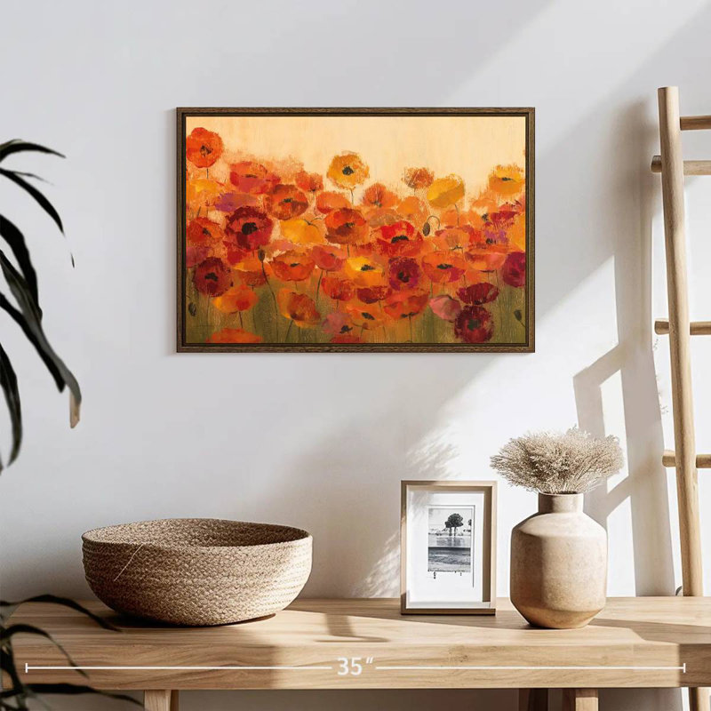 Coquelicots vibrants d'été, 19 po x 13 po, Cadre flottant noyer