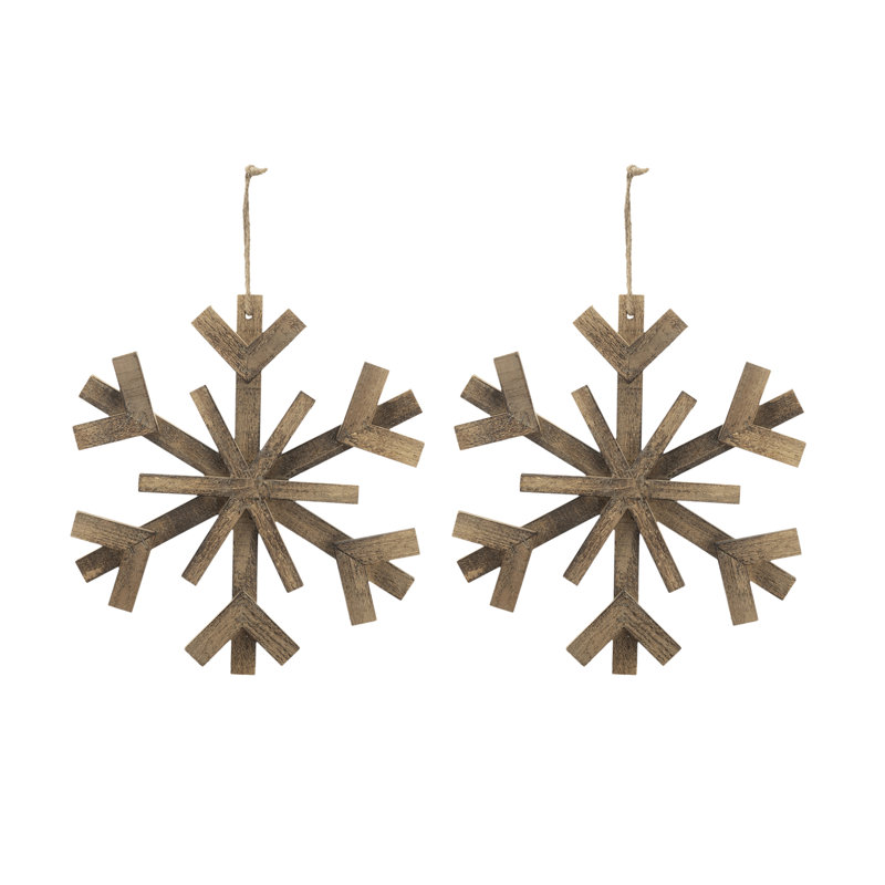 Ensemble de 2 ornements en forme de flocon de neige en bois de sapin de 17,7 pouces avec 2 grands arbres de Noël suspendus
