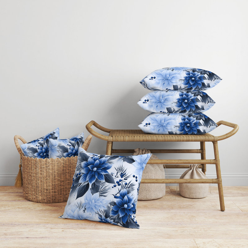 Coussin décoratif réversible Holiday, H 16 po x l 16 po, Floral gris / bleu