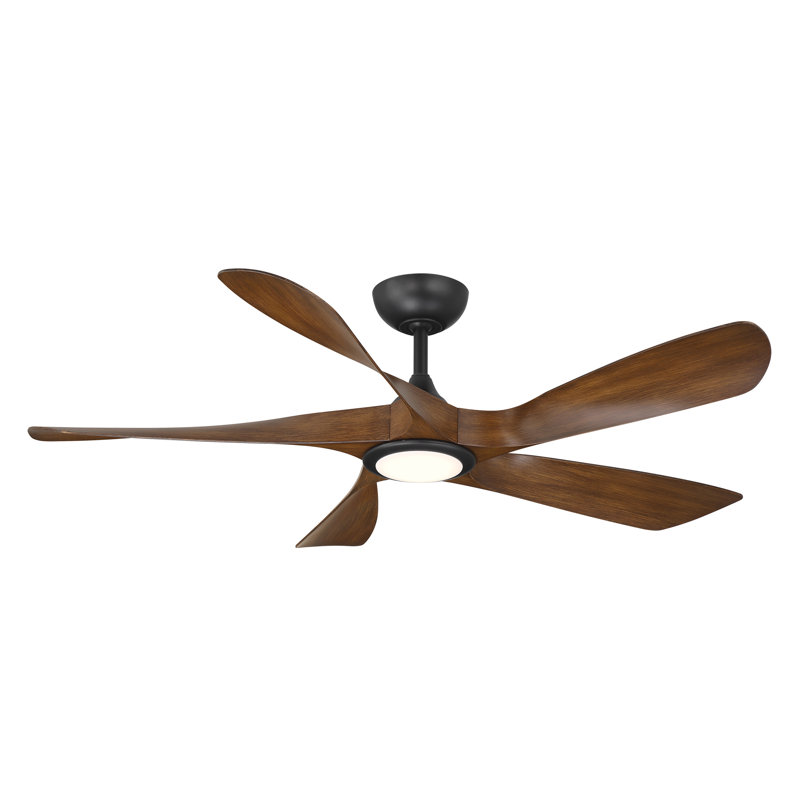 Ventilateur de plafond intelligent à 5 pales intérieur / extérieur noir mat / noir tourbillonné avec tourbillon avec télécommande sélectionnable 2700K-3000K-4000K-5000K incluse et fonctionne avec Alexa et une application Android