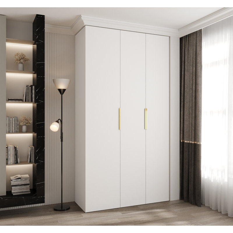 Wardrobe Moko 4, Cashmere/Gold, 245,5cm H x 130cm W x 50cm D