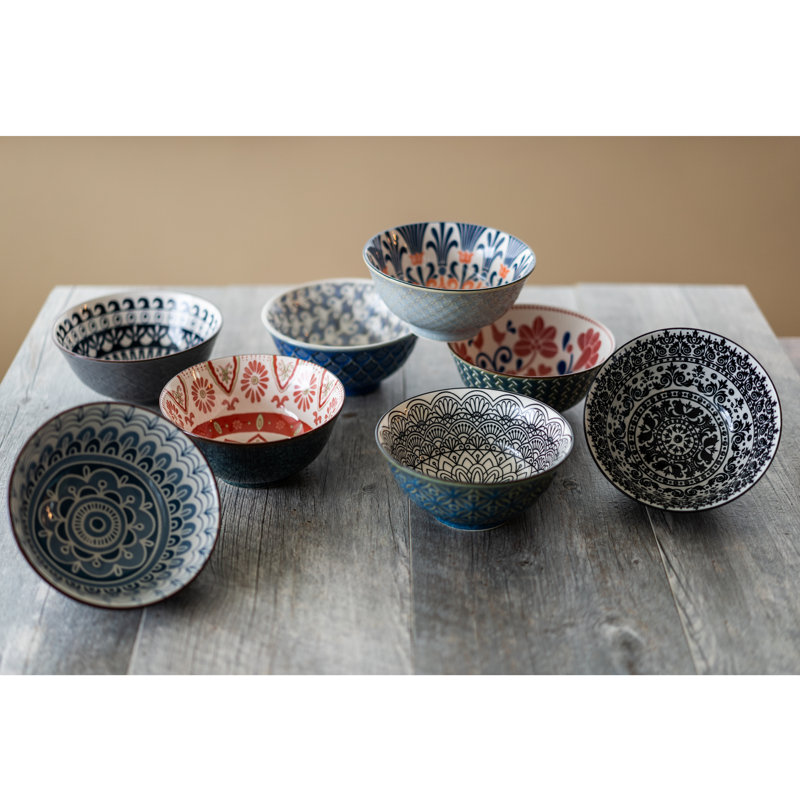 Assorted Multicolor Ceramic 24 oz Bowls Set of 8