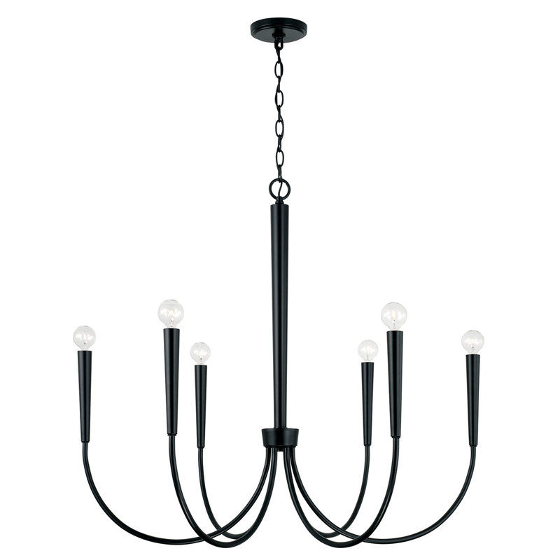 6 - Light Dimmable Classic / Traditional Chandelier, Matte Black