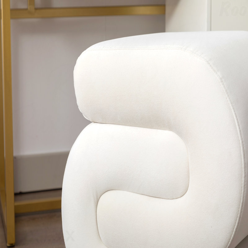 Velvet Upholstered Ottoman - Makeup Stool & Footstool, Velvet - White