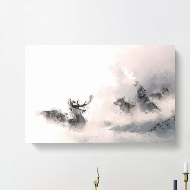 Stag & Wolf With At Winter In Abstract - Wrapped Canvas Print, 35cm H x 50cm W x 3cm D