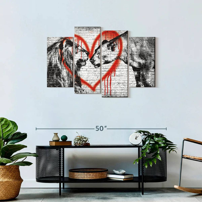 Lion romantique 4 pièces, H 27 po x l 43 po x P 1,25 po