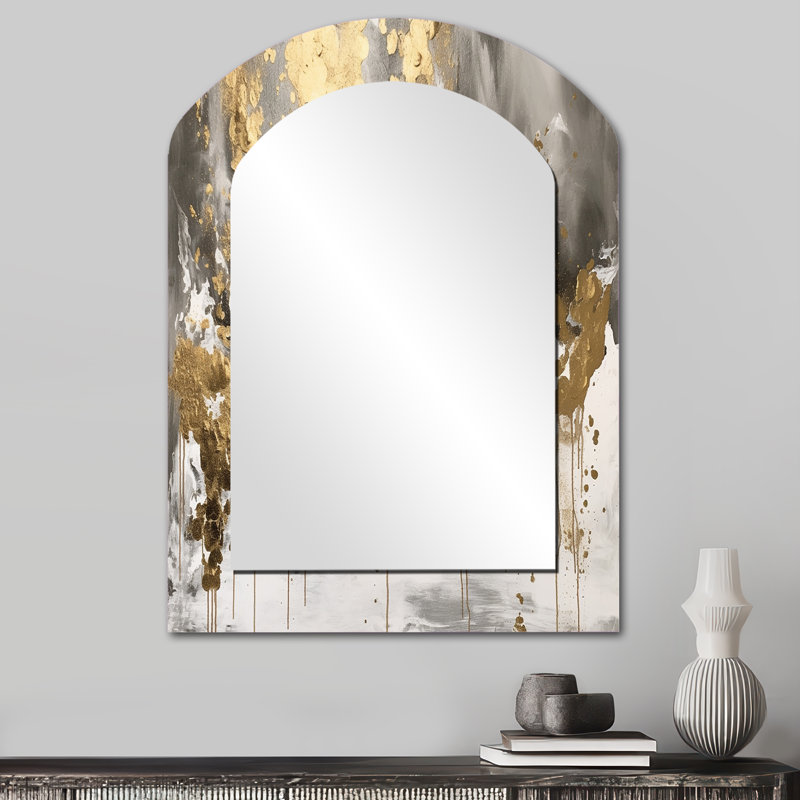 Modern Golden Drip - miroir mural abstrait en arc, miroir décoratif asymétrique blanc, impression d'art en métal