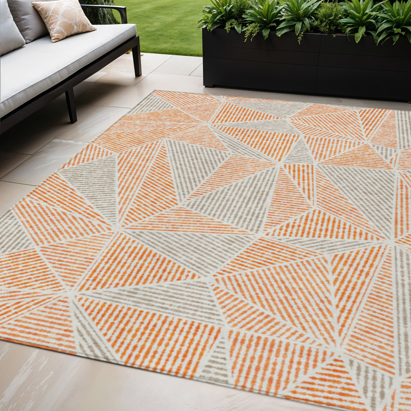 Tapis extérieur lavable à motif géométrique gris et argent 5 pi x 8 pi
