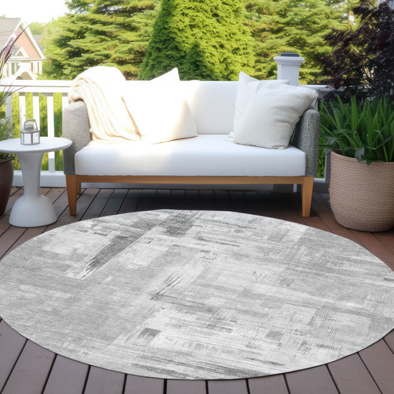 Machine Washable Indoor/Outdoor Christain ACN1339 Gray Rug, Round 8'