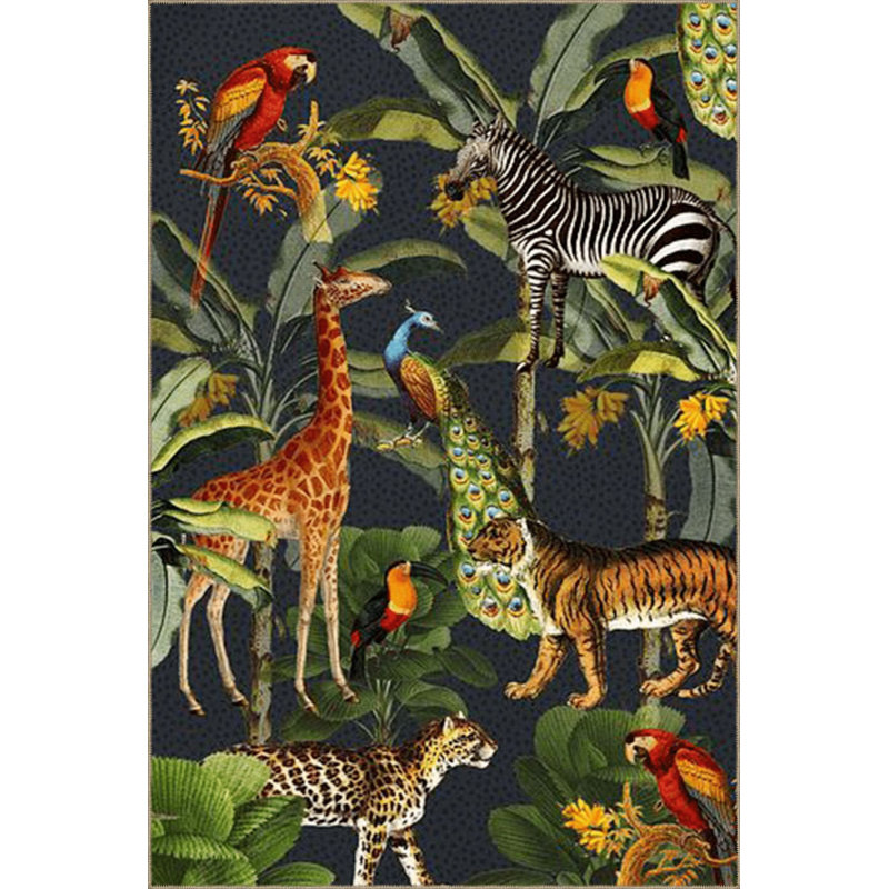 Tapis décoratif moderne à motif de girafe et de perroquet à thème Wild Jungle