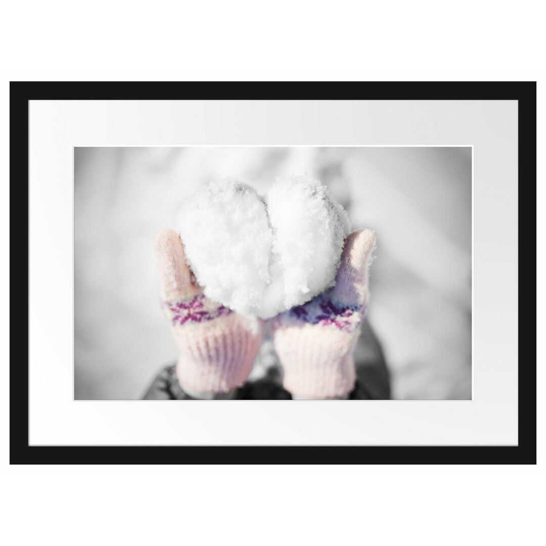 Gerahmtes Poster Winter Herz aus Schnee