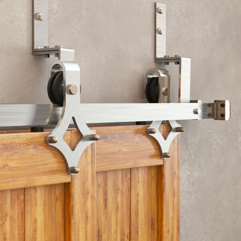 Brushed Nickel Diamond Design Z-Shape Double Track Bypass Two Door Hardware Kit(Door Not Included）, 216 in.