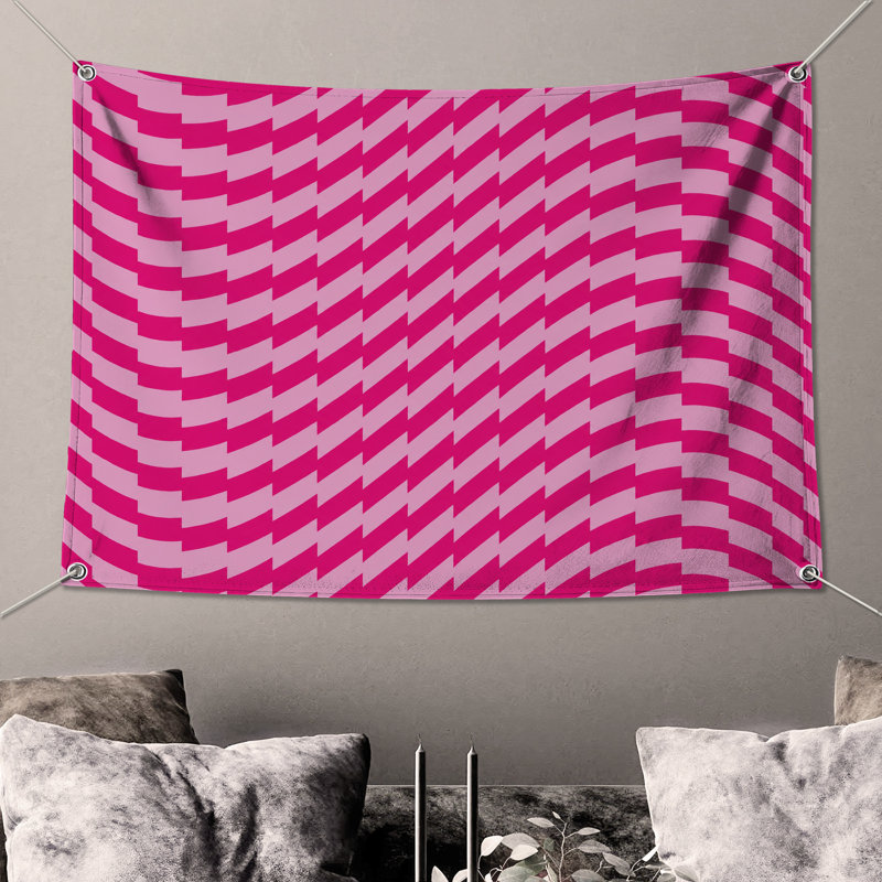 Tapisserie murale illusion optique rose, H 50 po x l 60 po avec 4 œillets