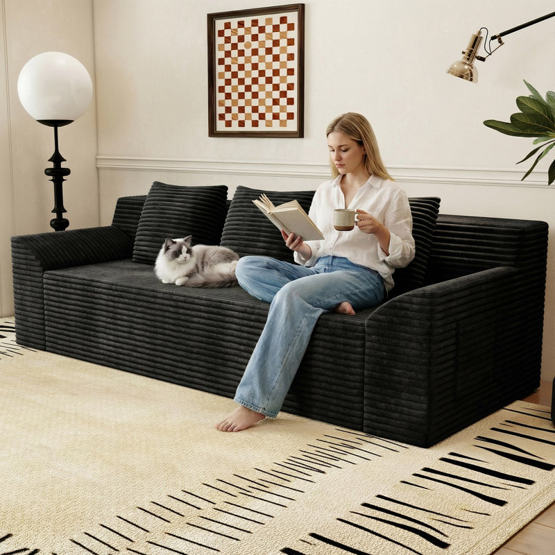 Boneless 71" Corduroy Loveseat Sofa, 3-Seater Cloud Couch, Boneless Couch in a Box, Comfy Deep Seat Sofa with Memory Foam, Pillows and Wide Armrests, Modern Small Couches for Small Spaces, No Assembly(71 inch diagonal armrest)