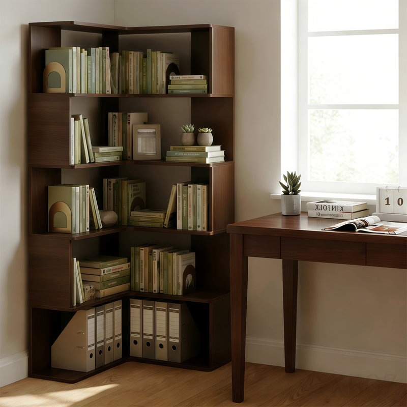 Étagère de rangement à 6 niveaux en MDF anti-basculement pour salon, chambre à coucher, bureau personnel, noyer