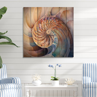 Art mural côtier en bois, impression de décor de plage coquillage - Gaitani Seashell Symphony II