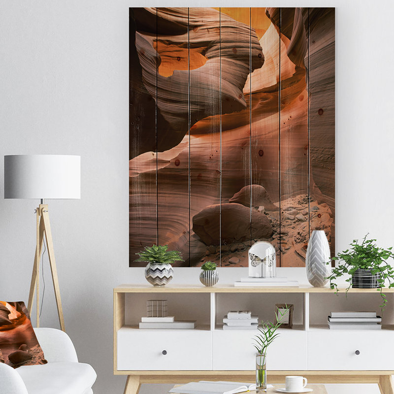 Canyon inférieur de l'Antilope à lumière réfléchie - Photographie sans cadre sur bois, H 36 po x l 24 po x P 1 po