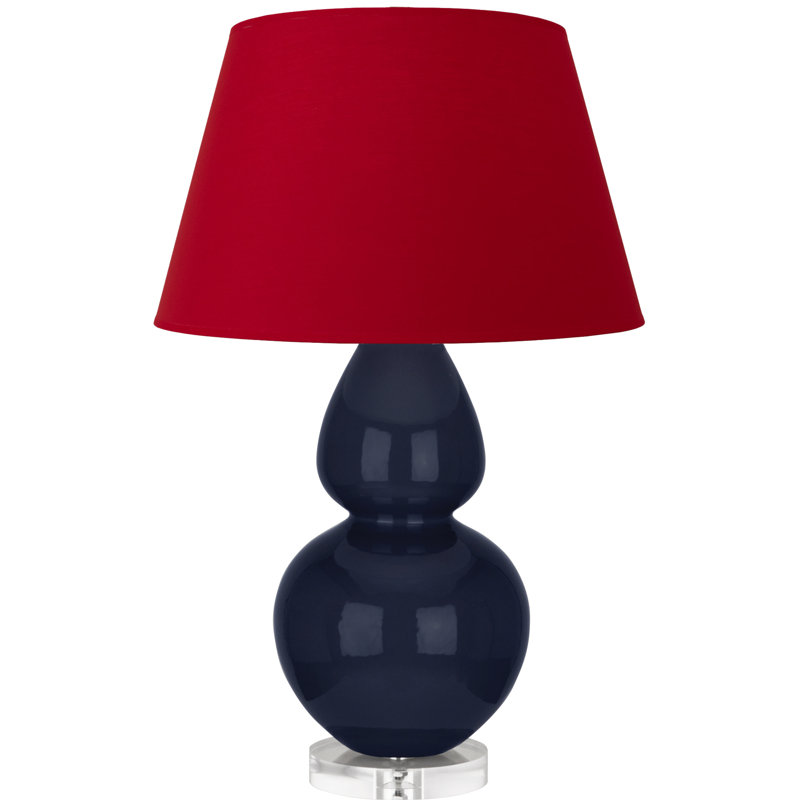 Double Gourd Table Lamp, Navy/Gray, Daisy Glazed/Silver