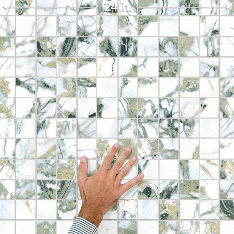 Touche 2" Square 11-3/4 In. X 11-3/4 In. Porcelain Mosaic Tile, Green/White