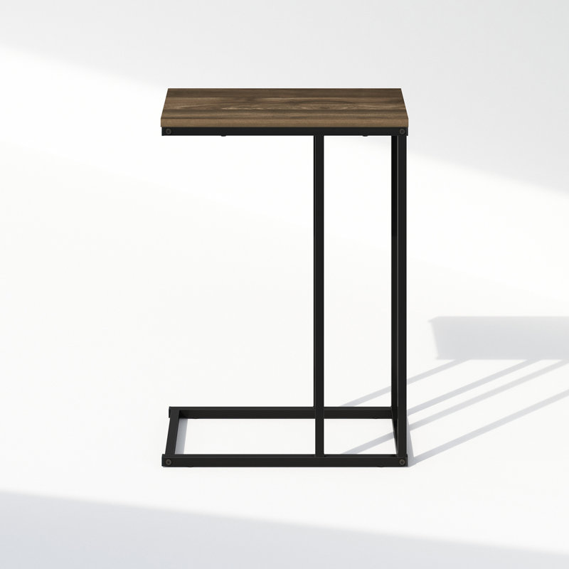 Table d'appoint en forme de C, table de chevet avec structure en métal, pour salon ou chambre, en noyer de Colombie