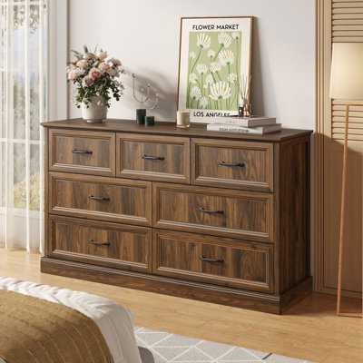 Hava Modern 7 Drawer Drseerr,Multi-Functional Wood Chest of Drawer for Living Room with Anti-Tip, Fits 55" TVs
