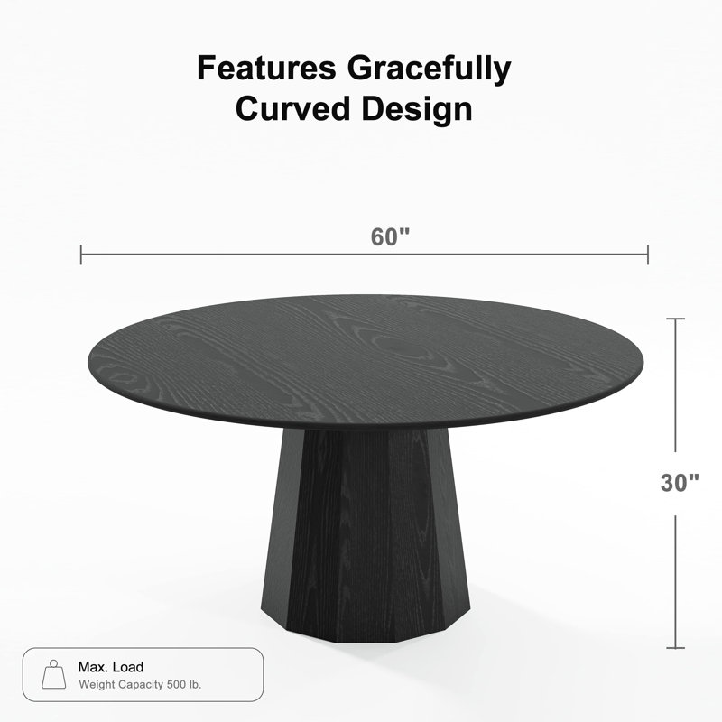 Table de salle à manger en bois massif, H 30 po x L 60 po x l 60 po, Noir, noir, noir, noir