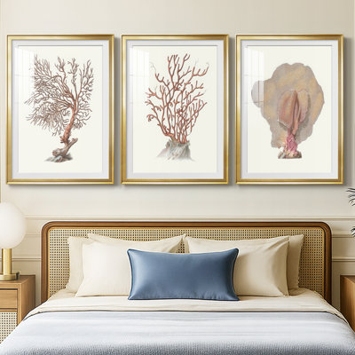 Terra Cotta Coral I  -Custom Framed  Premium Print W Matt - 3 Pieces