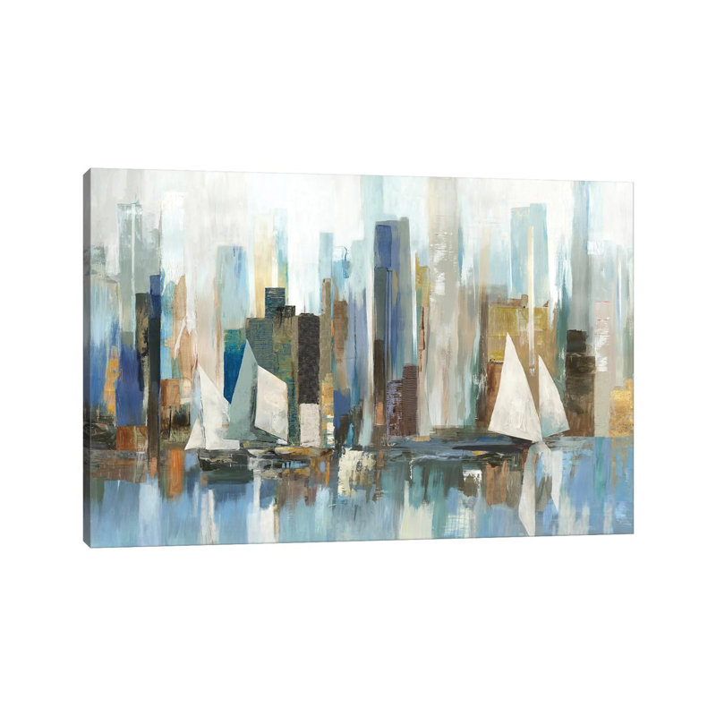 "Boats de The Shoreline" par Allison Pearce, reproduction d’art, Toile tendue, Pas de tapis, H 32 po x l 48 po x 1,5 po