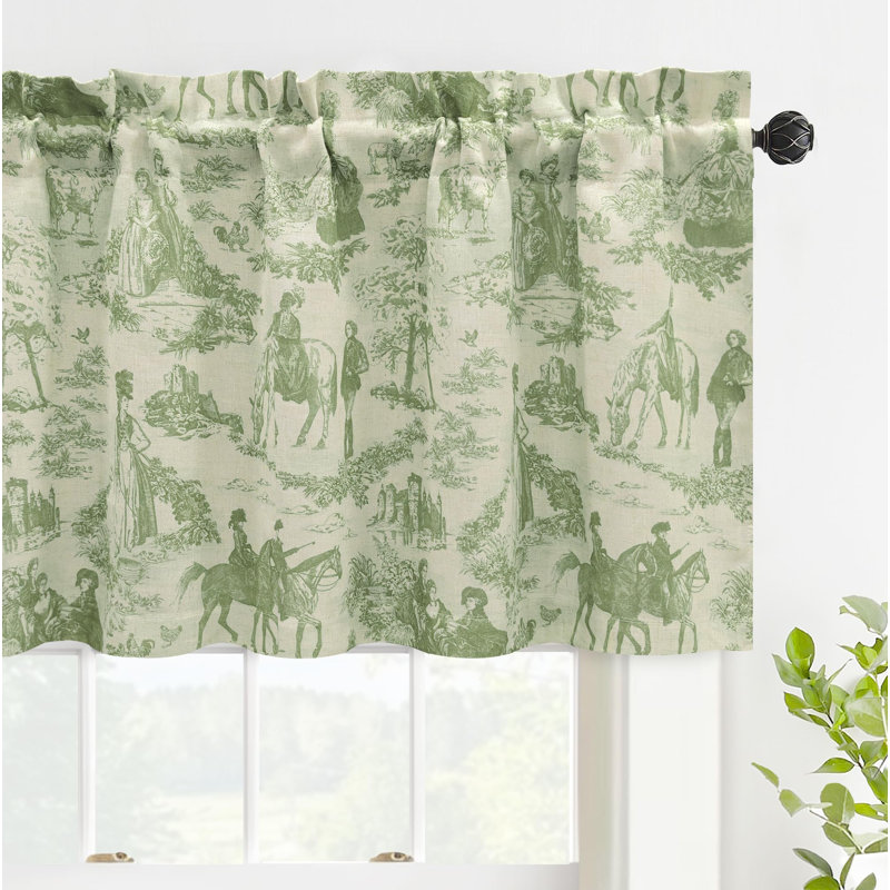 Toile Linen Lined Valance Double Layer Thermal Room Darkening Blackout Window Valance Curtain for Kitchen Bathroom Farmhouse French Country Vintage Printed Pattern Single