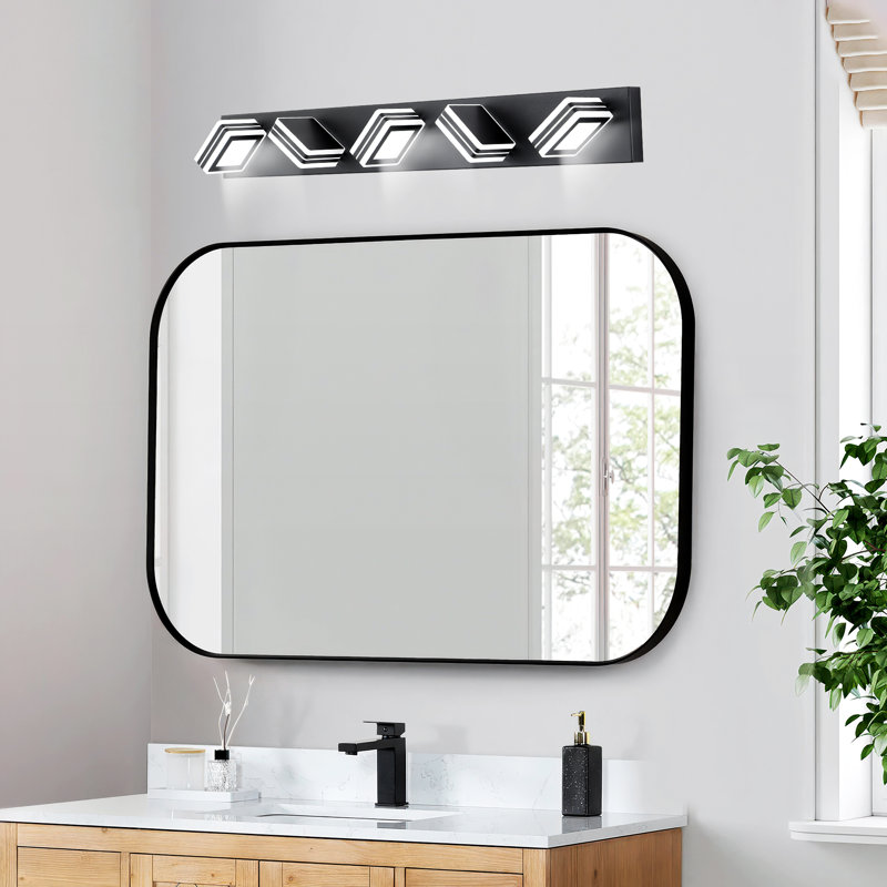 Luminaire de salle de bain moderne à DEL à intensité variable et rotation sur 360 ° avec miroir et abat-jour en acrylique, 5