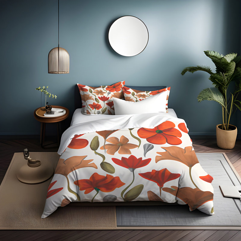 Polyester Floral Duvet Cover, King Duvet Cover + 2 King Shams