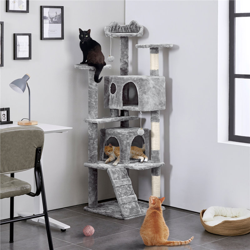 Cat Tree, Light Grey, 178cm H x 55cm W x 55cm D