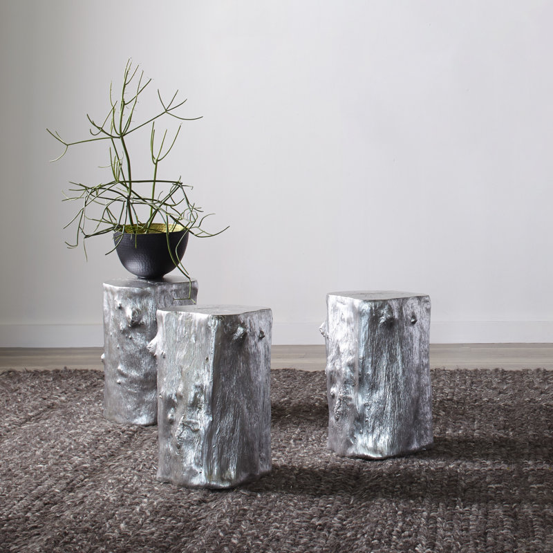 Small Silver Leaf Resin Log Stool