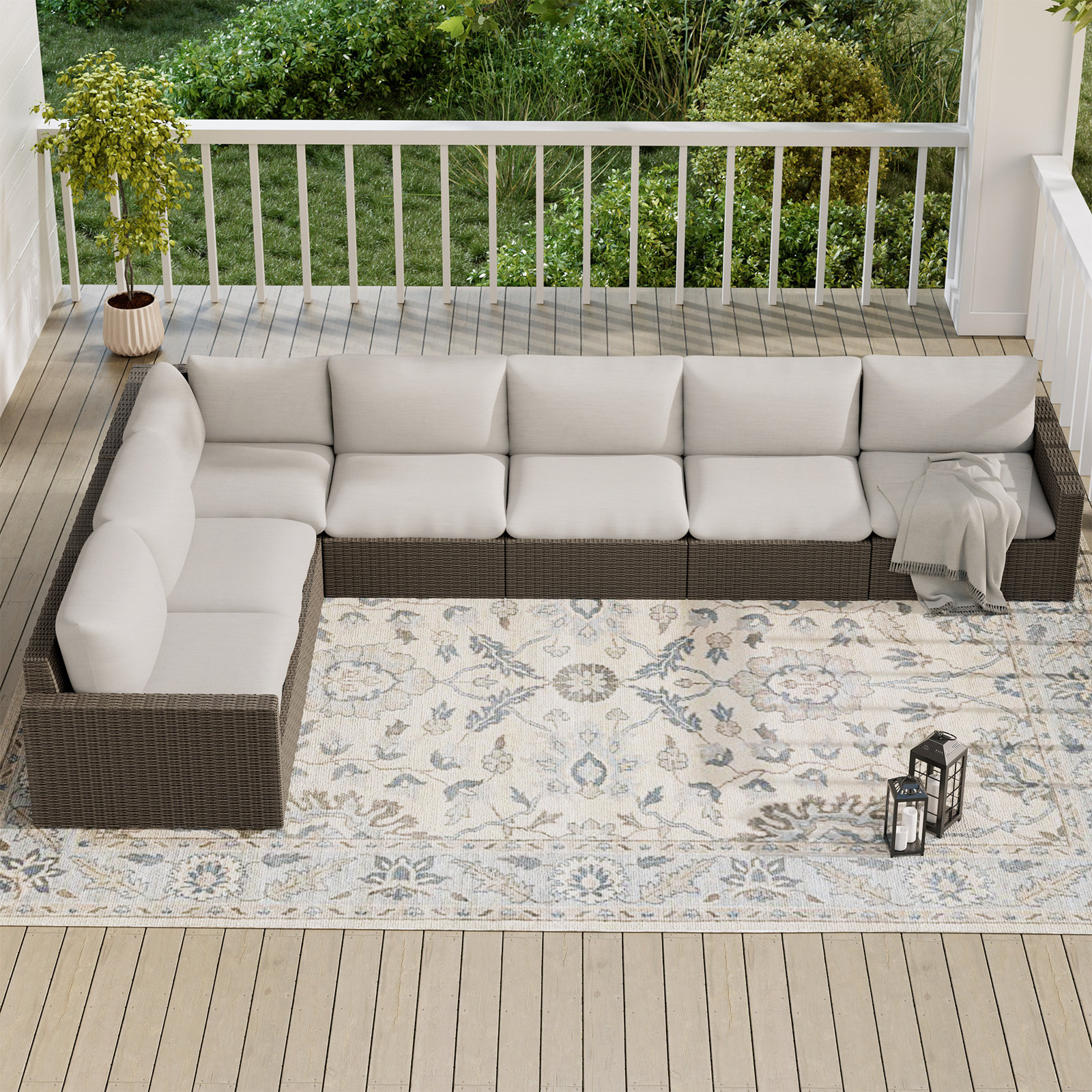 Pippa 7-Person Patio Seating Group, 7Pcs:Corner Sofa, 4 Armless Sofas, 2 Armchairs