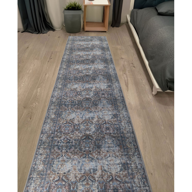 Slip Resistant Latex Infused Natural Cotton Backing Distressed Persian Bakhtiari Design Washable Indoor Rug Runner Carpet