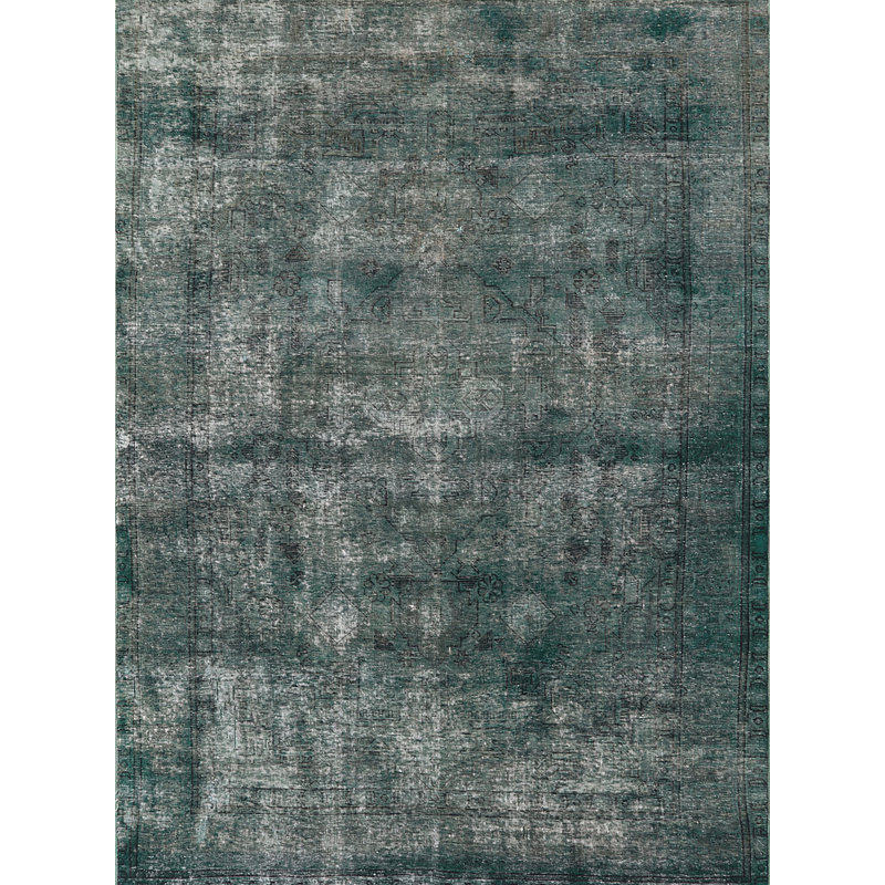Tapis abstrait gris / vert foncé Robinsonville, Rond 5 pi