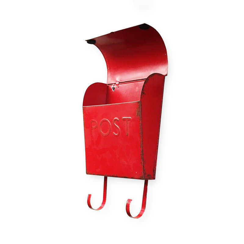 Antique Red Steel Wall Mounted Mailbox with Newspaper Holder